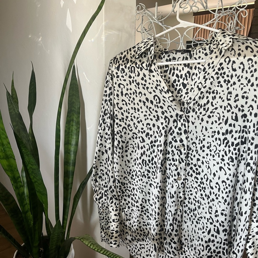 Zara Black and White 3/4 Sleeve Buttoned Blouse